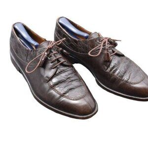 Men's Aventura Brown Crocodile Embossed Oxford Lace-up Shoes 8.5